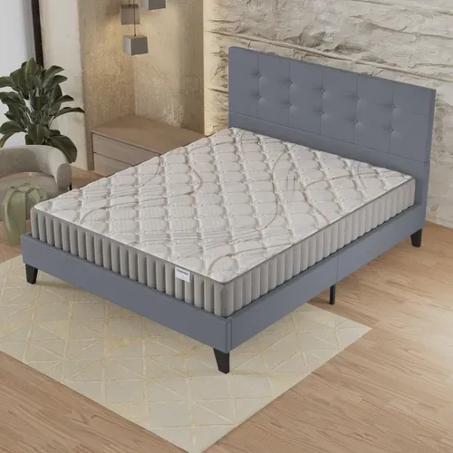 Ensemble 140x190 Cm, Matelas Mousse Accueil Latex + Lit Avec Tête De Lit