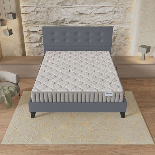 Ensemble 140x190 Cm, Matelas Mousse Accueil Latex + Lit Avec Tête De Lit