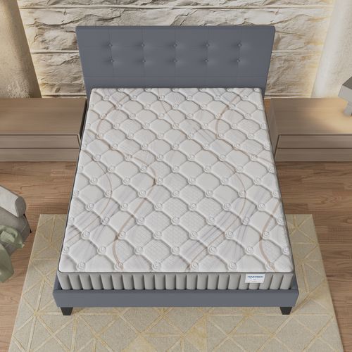 Ensemble 140x190 Cm, Matelas Mousse Accueil Latex + Lit Avec Tête De Lit