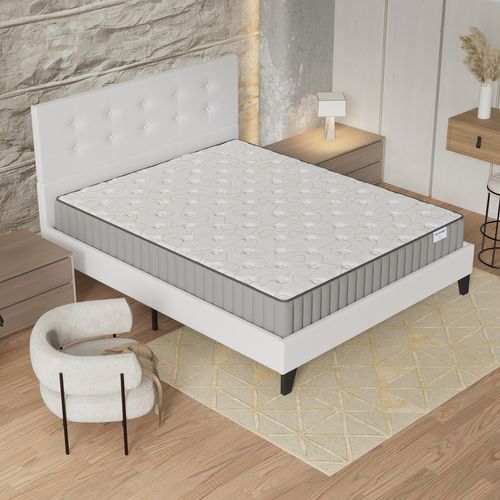 Ensemble 140x190 Cm, Lit Avec Tête De Lit + Matelas Mousse Ép.16cm à Mémoire De Forme