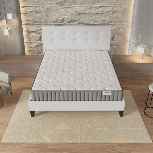 Ensemble 140x200 cm, lit avec tête de lit + matelas mousse ép.16cm à mémoire de forme