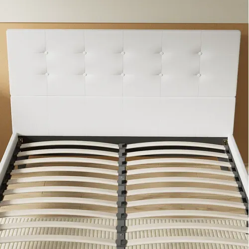 Lit 120x190 Cm Avec Tête De Lit Simili-cuir Blanc