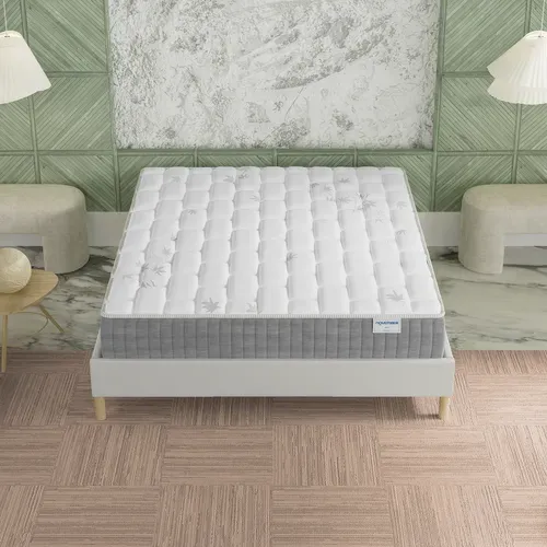 Ensemble 120x190 cm, sommier + matelas ressorts ensachés, ép. 25cm à mémoire de forme