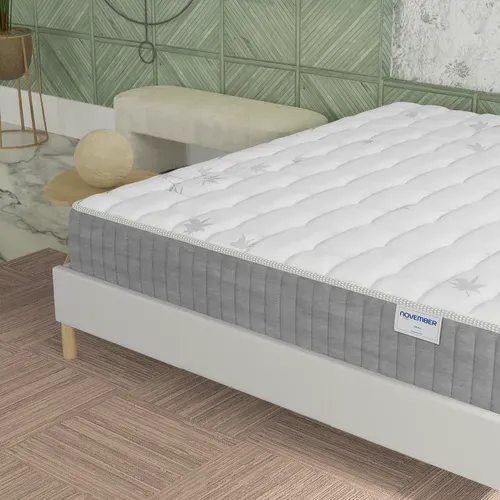 Ensemble 120x190 cm, sommier + matelas ressorts ensachés, ép. 25cm à mémoire de forme