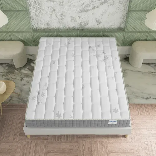 Ensemble 120x190 cm, sommier + matelas ressorts ensachés, ép. 25cm à mémoire de forme