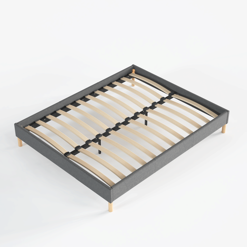 Sommier 120x190 Cm, Tissu Gris, Pieds En Bois