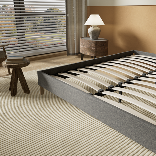 Sommier 120x190 Cm, Tissu Gris, Pieds En Bois