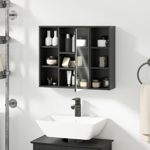 Armoire De Salle De Bain Murale Avec Miroir En Mdf Et Panneau Noir 60x14.5x49.4 Cm