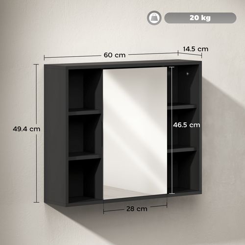 Armoire De Salle De Bain Murale Avec Miroir En Mdf Et Panneau Noir 60x14.5x49.4 Cm
