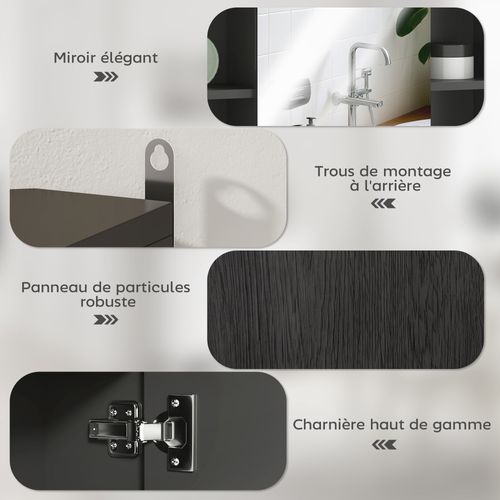 Armoire De Salle De Bain Murale Avec Miroir En Mdf Et Panneau Noir 60x14.5x49.4 Cm