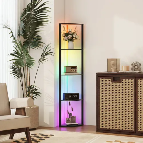 Lampadaire D'angle Avec étagère À 5 Niveaux Et LED Rgb En Mdf 42x29.5x163 Cm