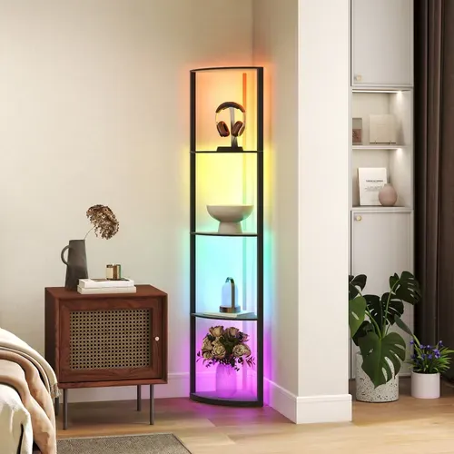 Lampadaire D'angle Avec étagère À 5 Niveaux Et LED Rgb En Mdf 42x29.5x163 Cm