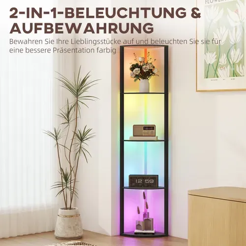 Lampadaire D'angle Avec étagère À 5 Niveaux Et LED Rgb En Mdf 42x29.5x163 Cm