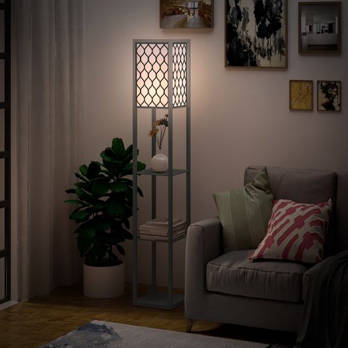 Lampadaire Avec étagère 3 Niveaux En Panneau De Particules Douille E27 26x26x160 Cm