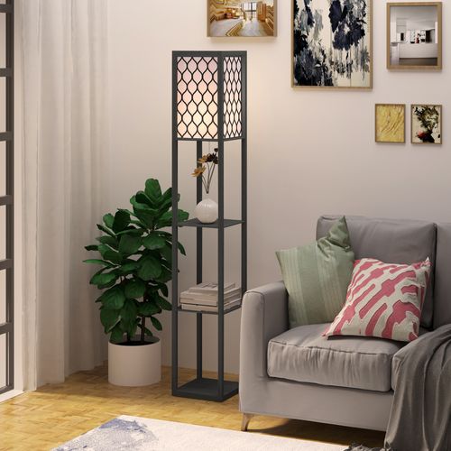 Lampadaire Avec étagère 3 Niveaux En Panneau De Particules Douille E27 26x26x160 Cm