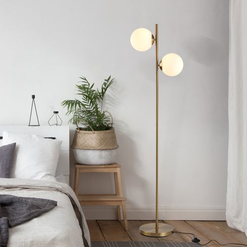 Lampadaire 2 Abat-jours En Verre Avec Pied En Métal 39x28x165 Cm