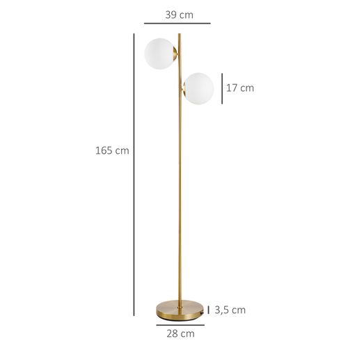 Lampadaire 2 Abat-jours En Verre Avec Pied En Métal 39x28x165 Cm