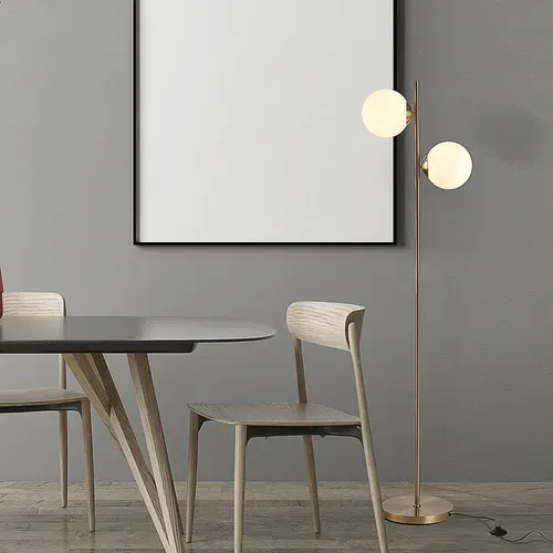 Lampadaire 2 Abat-jours En Verre Avec Pied En Métal 39x28x165 Cm