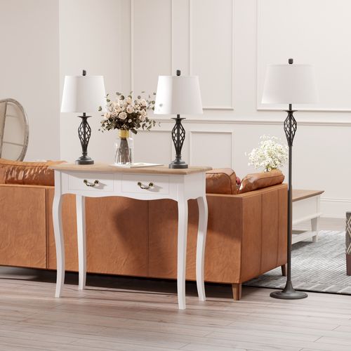 Lot De 3 Lampes 1 Lampadaire Et 2 Lampes De Table En Métal Noir Et Blanc