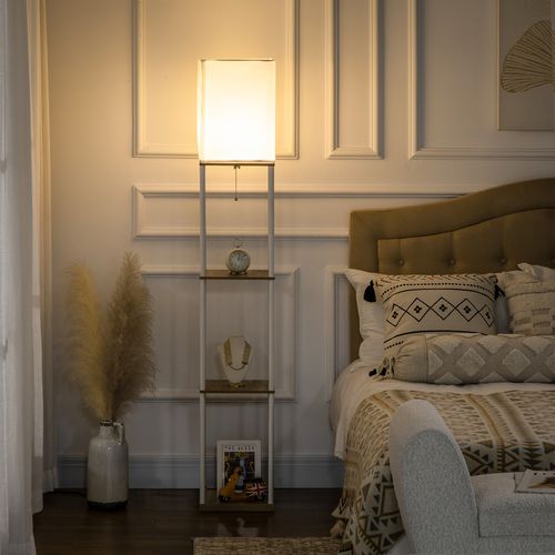 Lampadaire Avec 3 étagères En Mdf Et Métal Blanc Et Marron 26x26x159 Cm