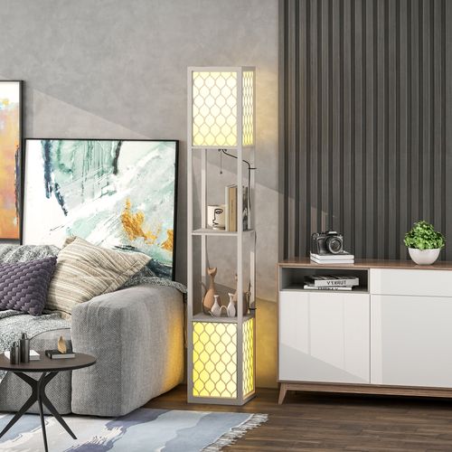 Lampadaire étagère Avec 2 Tablettes Et Interrupteur À Tirette Noir Et Blanc 26x26x156 Cm