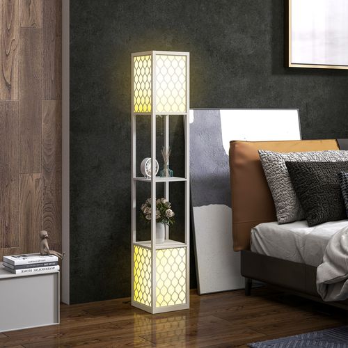 Lampadaire étagère Avec 2 Tablettes Et Interrupteur À Tirette Noir Et Blanc 26x26x156 Cm