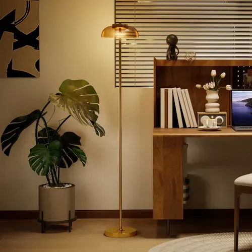 Lampadaire LED Avec Interrupteur Au Pied En Métal Et Verre Laiton 25x25x134 Cm