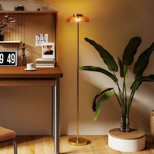 Lampadaire LED Avec Interrupteur Au Pied En Métal Et Verre Laiton 25x25x134 Cm