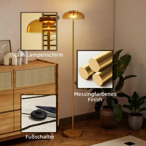 Lampadaire LED Avec Interrupteur Au Pied En Métal Et Verre Laiton 25x25x134 Cm
