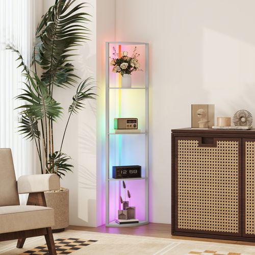 Lampadaire D'angle Avec étagère 5 Niveaux LED Rgb En Mdf 42x29.5x163 Cm