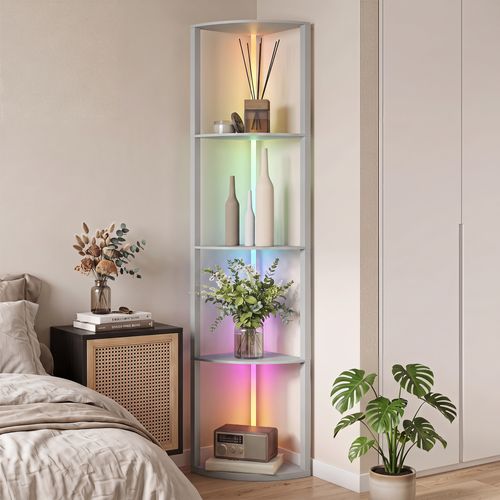Lampadaire D'angle Avec étagère 5 Niveaux LED Rgb En Mdf 42x29.5x163 Cm