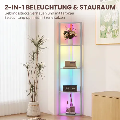 Lampadaire D'angle Avec étagère 5 Niveaux LED Rgb En Mdf 42x29.5x163 Cm