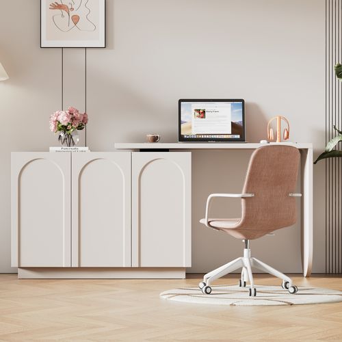 Bureau D'angle Rotatif En L, Panneau E1, 110 Cm, Avec Espace De Rangement, Blanc