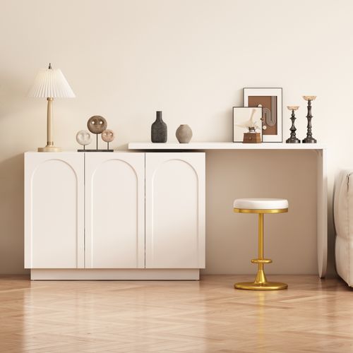Bureau D'angle Rotatif En L, Panneau E1, 110 Cm, Avec Espace De Rangement, Blanc