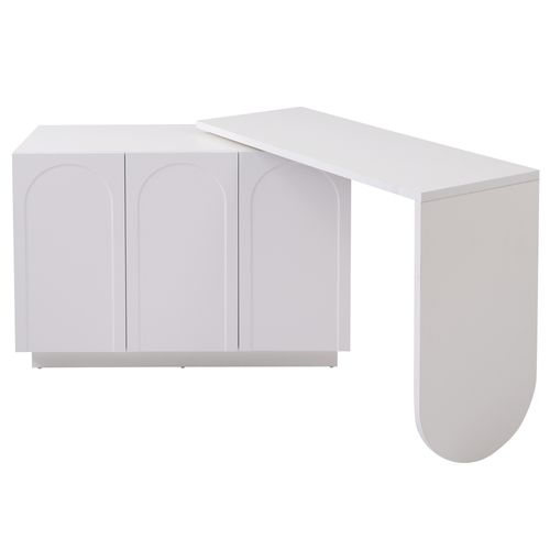 Bureau D'angle Rotatif En L, Panneau E1, 110 Cm, Avec Espace De Rangement, Blanc