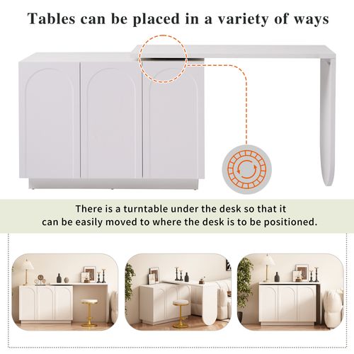 Bureau D'angle Rotatif En L, Panneau E1, 110 Cm, Avec Espace De Rangement, Blanc