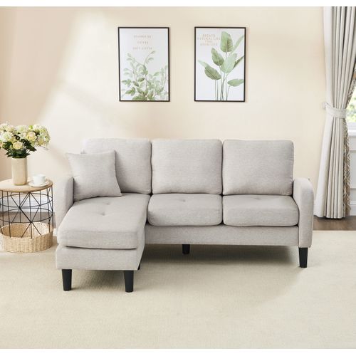 Sofa D'angle Compact 3 Places En Coton-lin 166x118x77 Cm Méridienne Intégrée, Beige élégant