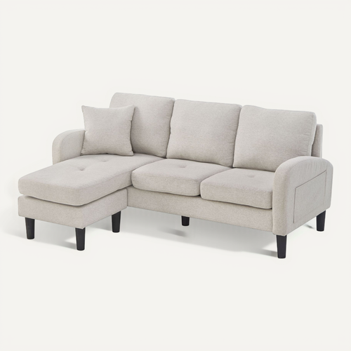 Sofa D'angle Compact 3 Places En Coton-lin 166x118x77 Cm Méridienne Intégrée, Beige élégant