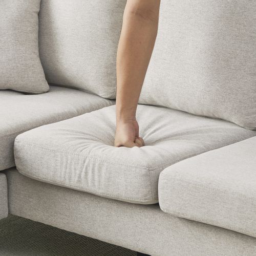 Sofa D'angle Compact 3 Places En Coton-lin 166x118x77 Cm Méridienne Intégrée, Beige élégant
