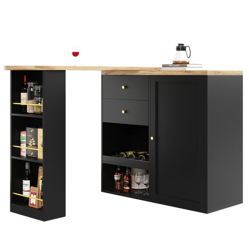 Table De Bar Pivotante 360° Bois, 105x39x102 Cm, 2 Tiroirs, Porte Coulissante, Blanc