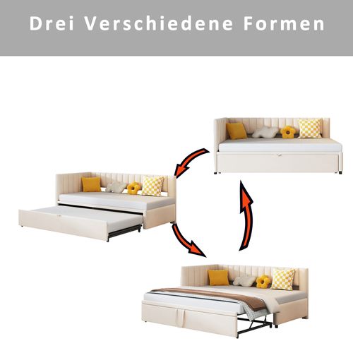 Canapé-lit L Multifonction 90/180*200 Cm, Velours, Design Compact, Lit Enfant, Beige