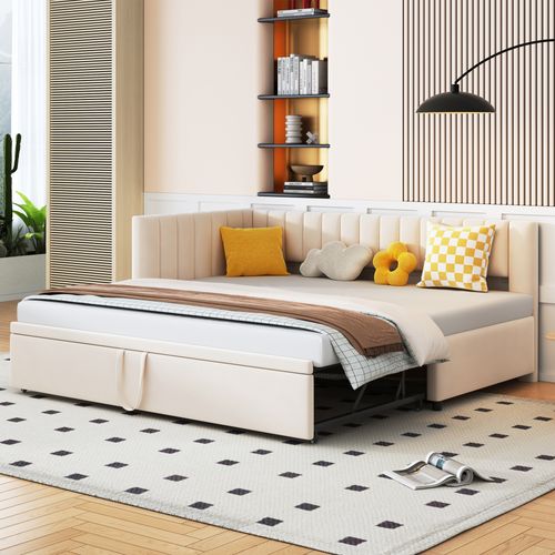 Canapé-lit L Multifonction 90/180*200 Cm, Velours, Design Compact, Lit Enfant, Beige