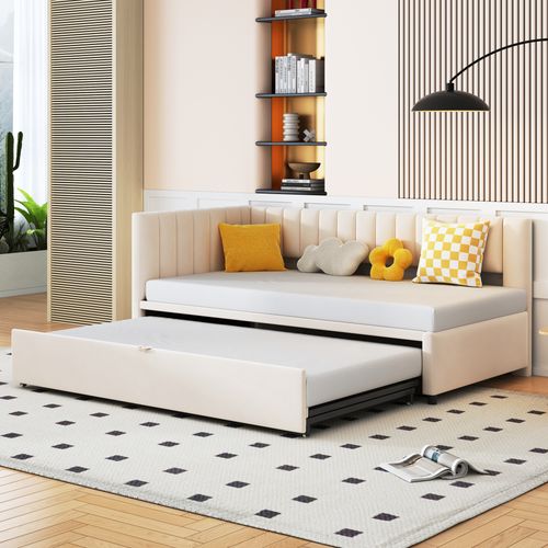 Canapé-lit L Multifonction 90/180*200 Cm, Velours, Design Compact, Lit Enfant, Beige