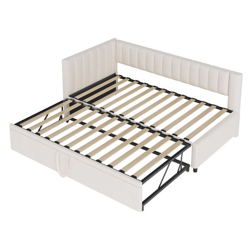 Canapé-lit L Multifonction 90/180*200 Cm, Velours, Design Compact, Lit Enfant, Beige