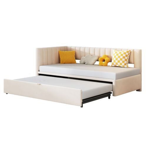 Canapé-lit L Multifonction 90/180*200 Cm, Velours, Design Compact, Lit Enfant, Beige