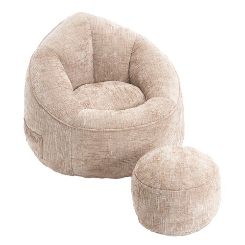 Pouf Cosy Avec Dossier En Mousse Haute Densité – Parfait Pour Lire, Se Détendre Dans Le Salon Ou La Chambre (beige)
