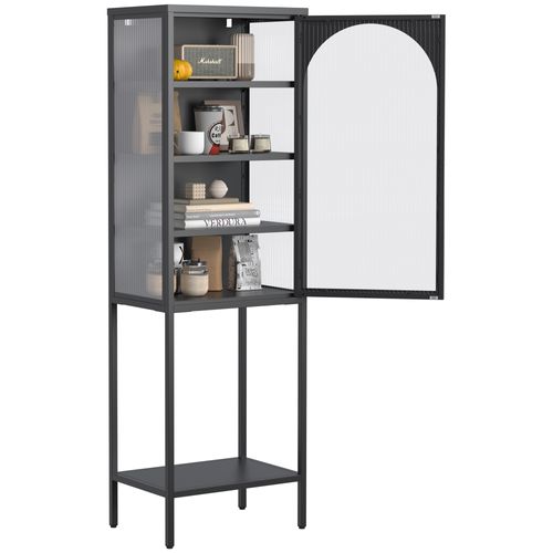Vitrine, Armoire En Métal Et Verre, étagères Réglables, H160cm×l50cm×p35cm, Pour Salon, Cuisine,noir