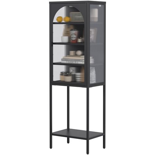 Vitrine, Armoire En Métal Et Verre, étagères Réglables, H160cm×l50cm×p35cm, Pour Salon, Cuisine,noir