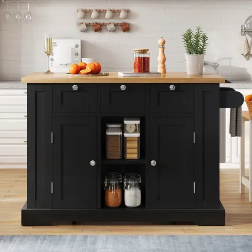 Table De Bar, Table De Cuisine Mobile 132 Cm, Plan De Travail Pliable, Tiroir, Roulettes