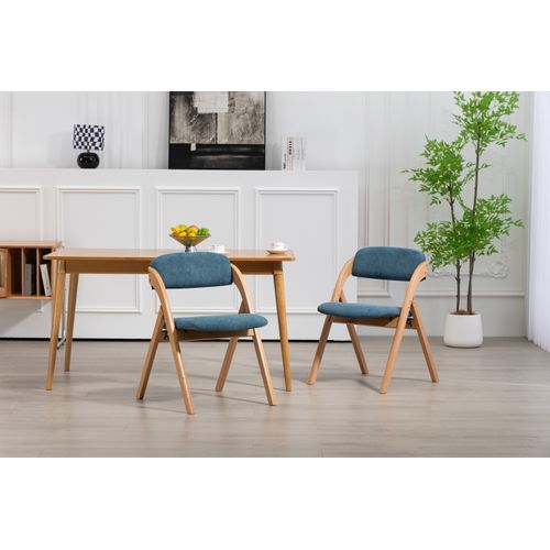 Chaises Pliantes Bois Et Tissu 2 Pièces Empilables Avec Coussin Amovible,  Bleu